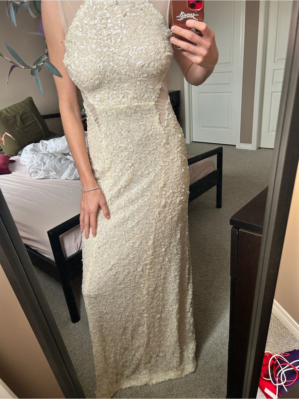 Ivory Sequin Halter Maxi Dress